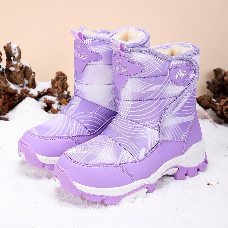 Children's Waterproof Snow Boots with Ice Cleats - Warm, Non-slip, Velvet-lined Winter Boots for Medium To Large Kids, Blue.