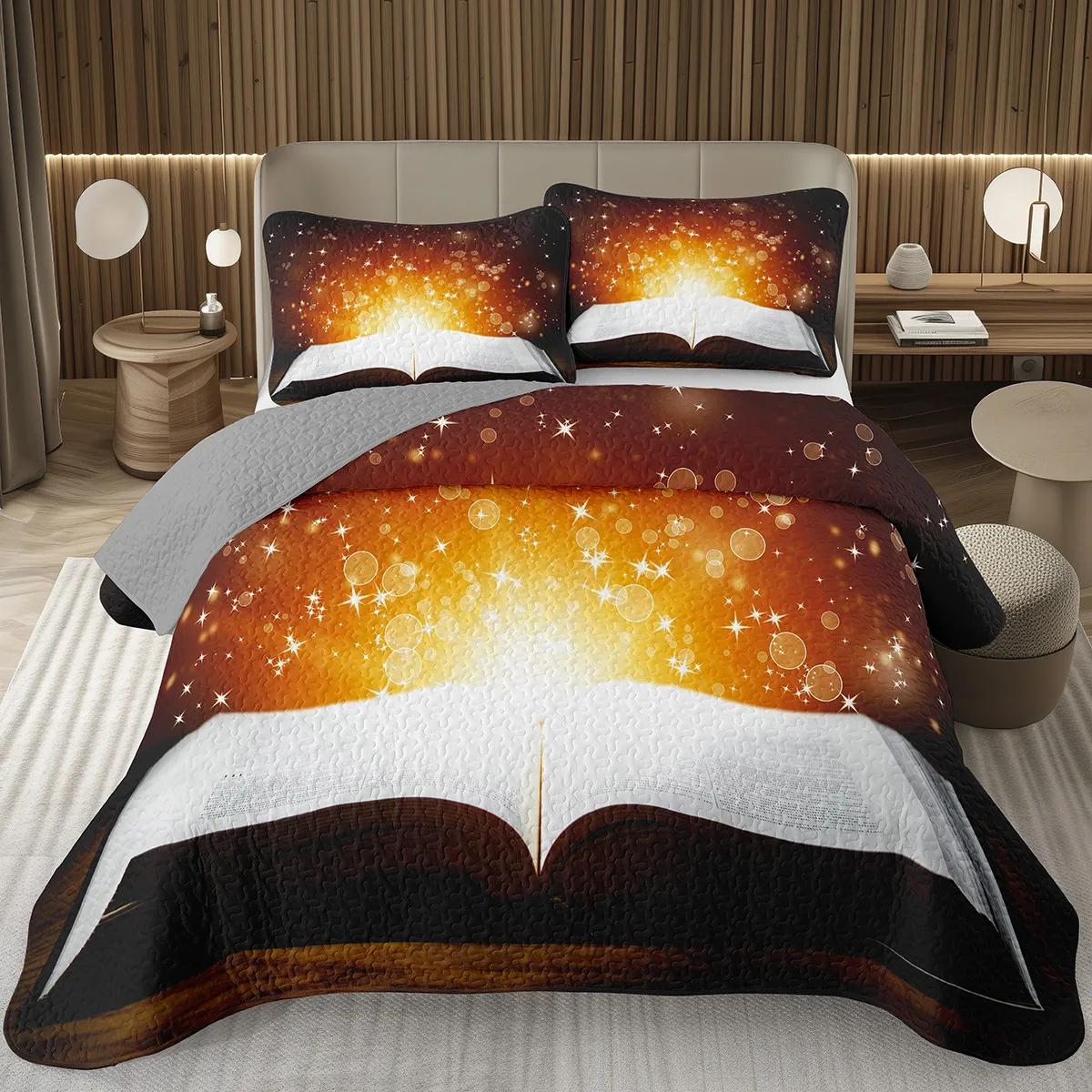 

Magic Book Bedspreads Coverlet Queen Size Book Lovers Gifts Bedding Set,Book Theme Quilt Set for Kids Teen Adults Bedroom Decor EU Single 135x200cm