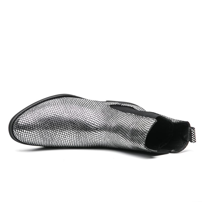 Męskie Złote Botki Chelsea Botki Motocyklowe Retro Street Style Srebrne Buty Wizytowe Smokingowe Ślubne Buty Męskie Botki do Kostki Duży Rozmiar