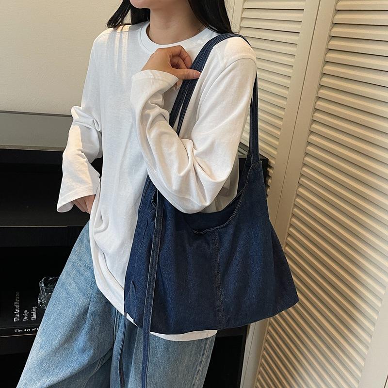 Denim Bags Women's Fashion Large Capacity Commuter Shoulder Underarm Bags College Students Class Tote Bags