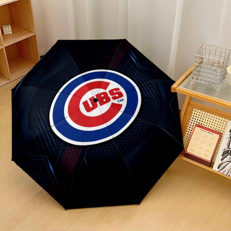 Chicago Cubs Print Auto 8?Ribs Folding Umbrella Wind Resistant Lightweight Automatic Umbrella For Daily Travel