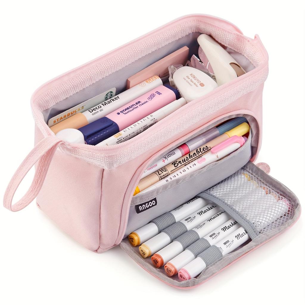 Large Capacity Portable Pencil Case Multi-Compartment Oxford Cloth Pencil Case Office Stationery Storage Desktop Organization