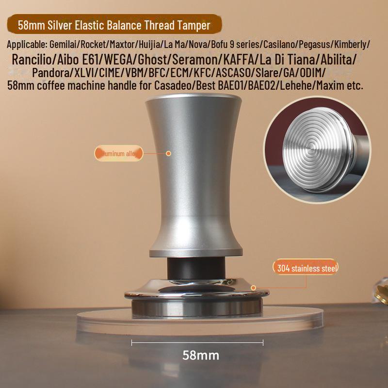 Balanserat elastiskt handtag Kaffe-tamper i rostfritt stål (51/53/58mm)