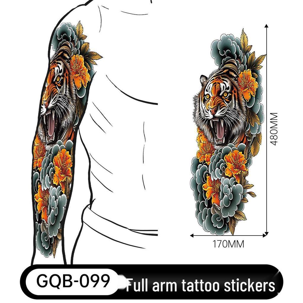 Adesivo Tatuaggio Completo per Braccio Uomo: Design Realistico Impermeabile, Motivo Tigre e Teschio