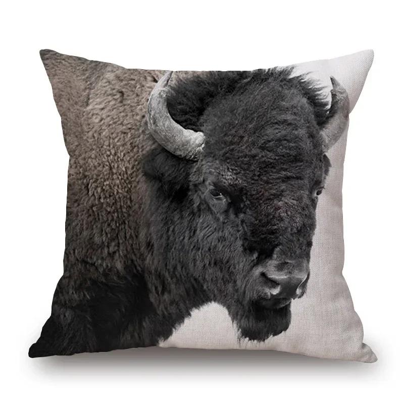 

Чехол для подушки с изображением животных в скандинавском ретро-стиле, наволочка с принтом коровы, теленка, оленя, козы, лося, лисы и медведя 30x30cm бежевый