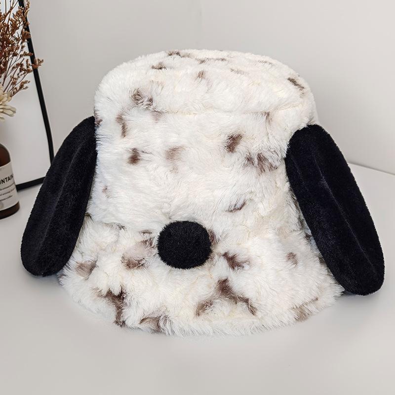 Designer cute puppy ears bucket hat women's autumn and winter plush warm ear protector