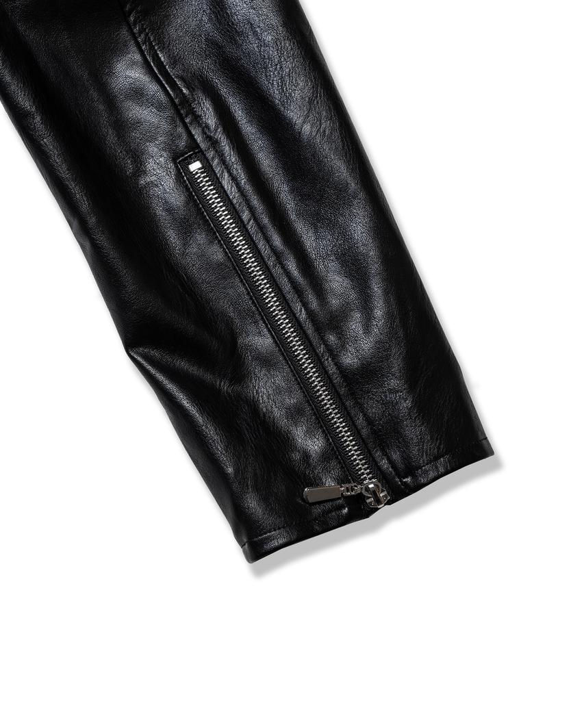 Vastic Collarless Western Leather Jacket_Black