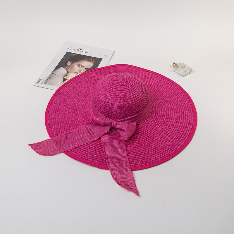 Damen Strohsonnenhut mit extra breiter Krempe, Sommer UV-Schutz Hut mit breiter Krempe und Schleife, Strand Sonnenschutz Schlapphut, Elegante Urlaubsreise Sonnenkappe