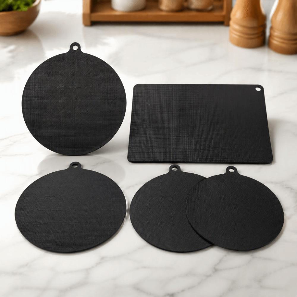5PCS Black Heat Insulated Pad Round Cook Top Non Slip Pad For Home Kitchen