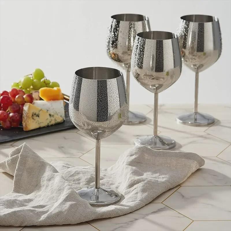 1/2pcs Stainless Steel Cocktail Glasses Red Wine Champagne Glass Drinkware Shatterproof Metal Cups For Home Bar Dinner Party