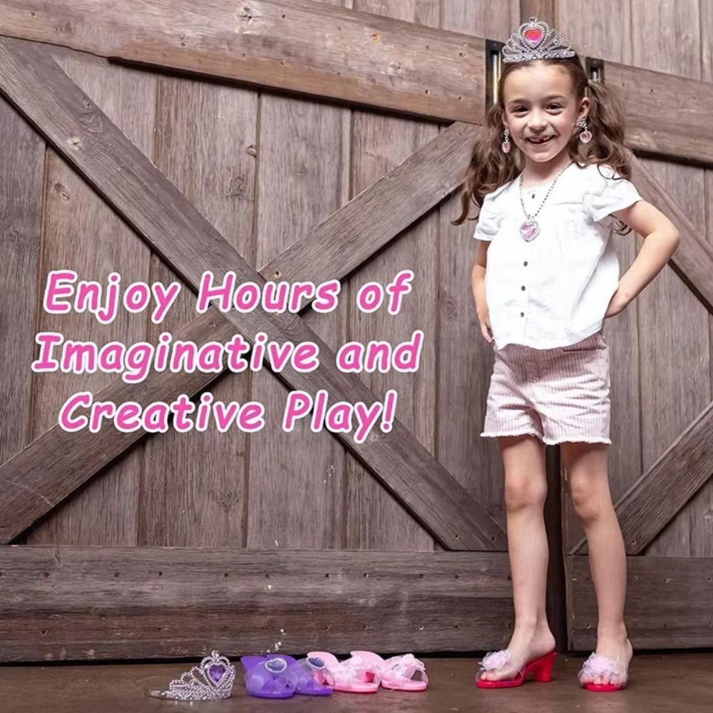 Necklace Crown Girls Jewelry Toys Pretend Play Crystal Shoes Toy Princess Dress Up Toys  Halloween