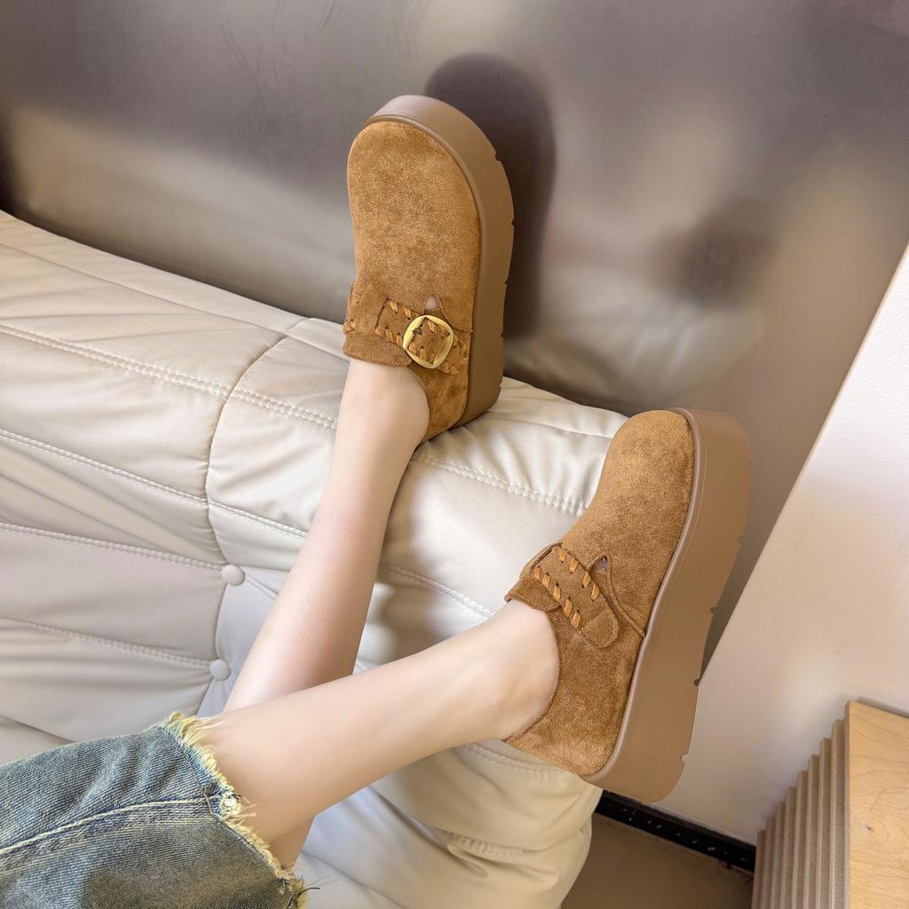 Fashion Comfortable Single Shoes Women's Fashion Round Toe Suede Metal Slip Strap Non-Slip Platform Flats