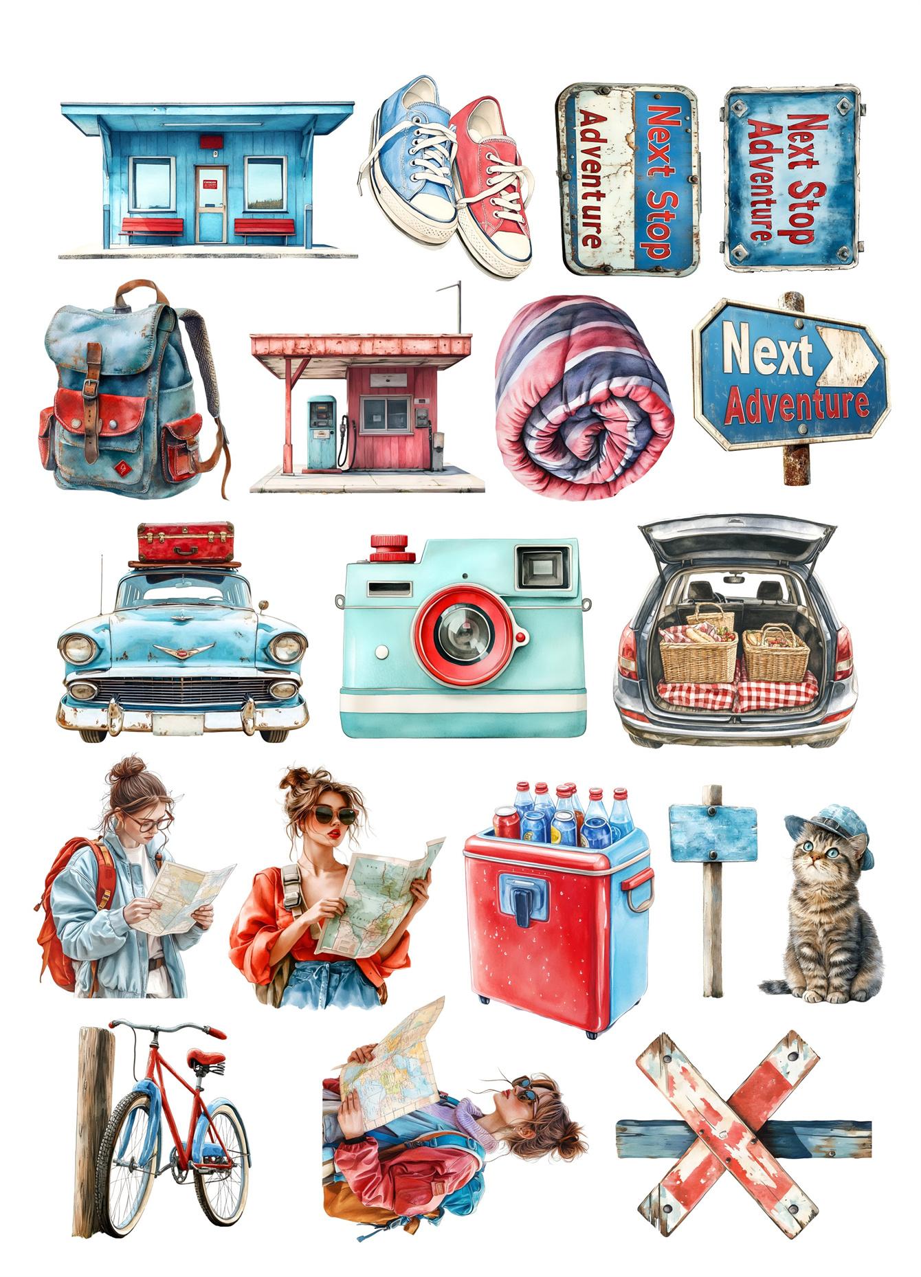 

18Pcs Watercolor Retro Girl Travel Road Stickers Flakes Diary Car Decoration Diy Scrapbooking stationery cute art supplies белый