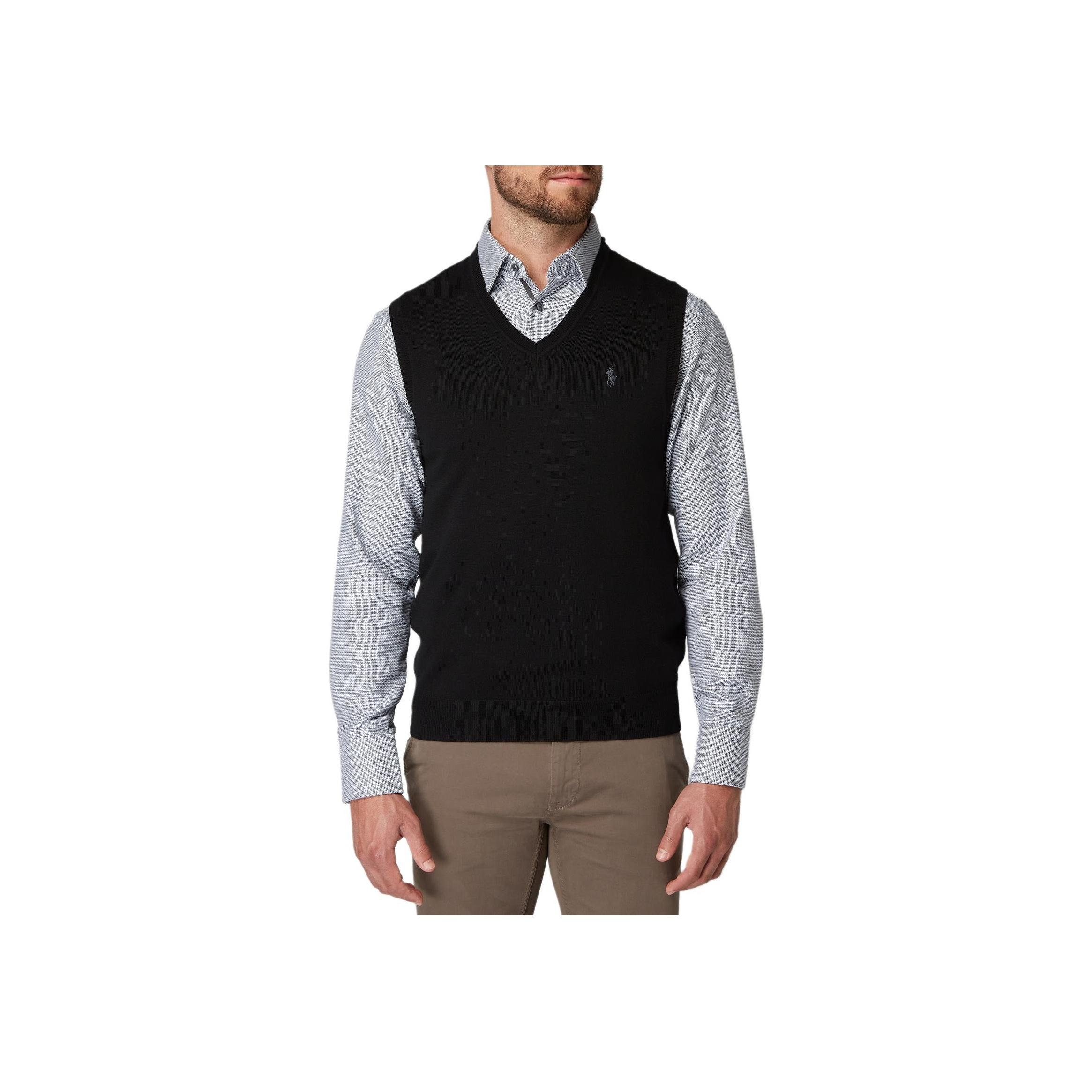 

Polo Ralph Lauren FW23 Вязаный жилет из хлопка с V-образным вырезом и вышивкой логотипа маленькой пони Мужские жилеты Черный 710756539-002 M