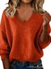 Herbst 2026 Lässiger V-Ausschnitt Unifarbener Langarm Strickpullover für Damen