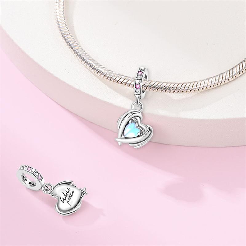 Peace Series Copper Blue Guardian Heart Dangle Charm Fit Brand Bracelet Blessing Gift Jewelry