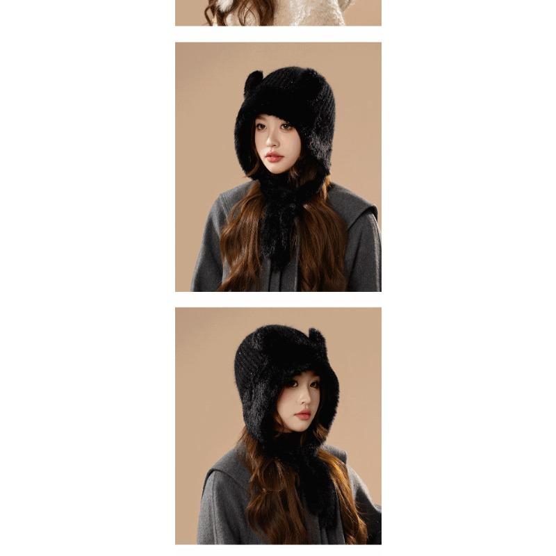 Women S Winter Warm Knitted Hat Cute Ear Flap Cycling Windproof Beanie