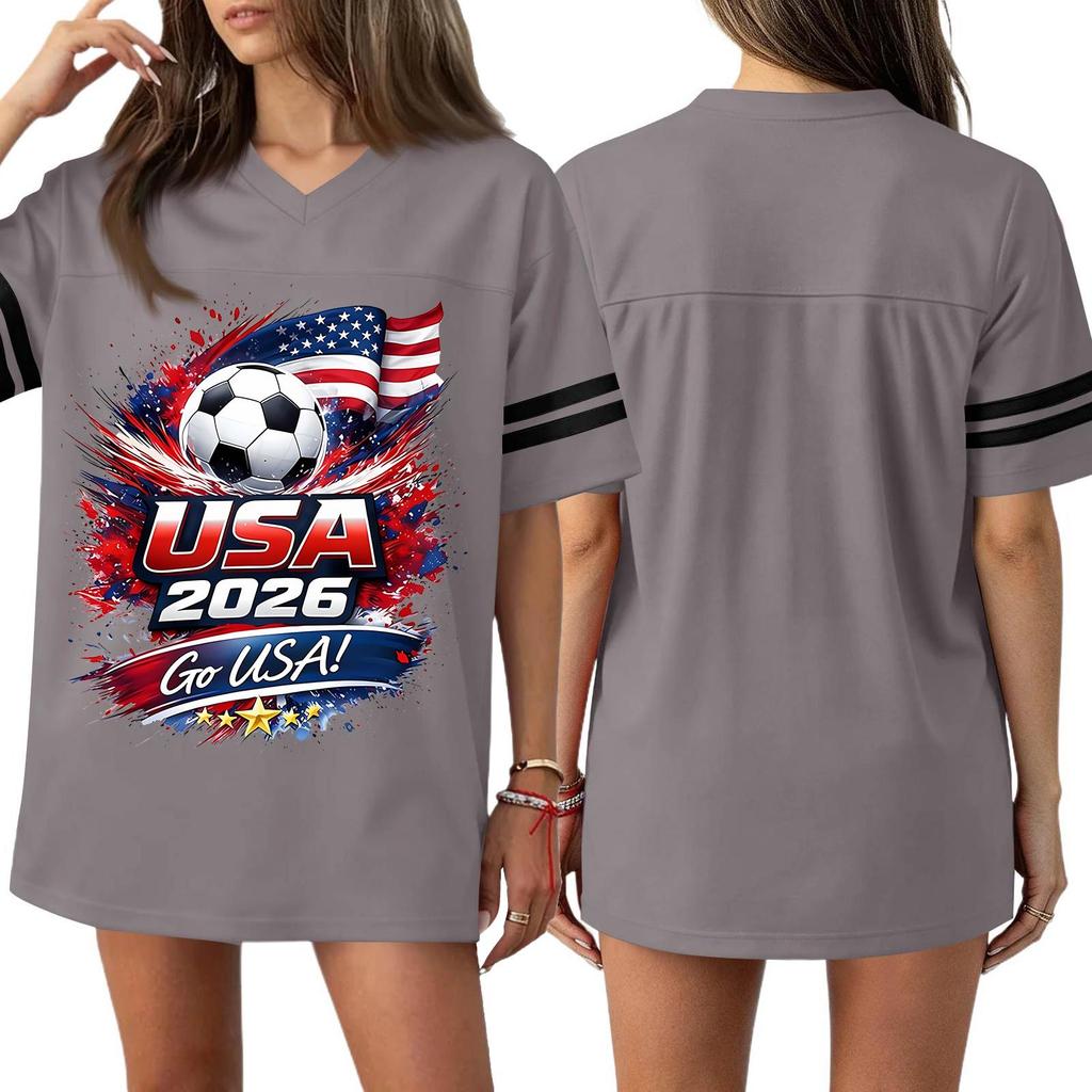Women's Casual & Stylish V-Neck Sports — Print Short-Sleeve Athletic T-Shirt Top