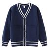 Parent-child Outfit Contrast Color Pockets Medium and Large Children's Knitted Cardigan College School Uniform Girls Sweater Jacket