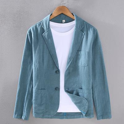 Retro Katoen Linnen Heren Blazer Jas Strand Bruiloft Feest Pak Lente Zomer Mode Mannelijk Formeel Zakelijk Slanke Pak Jas