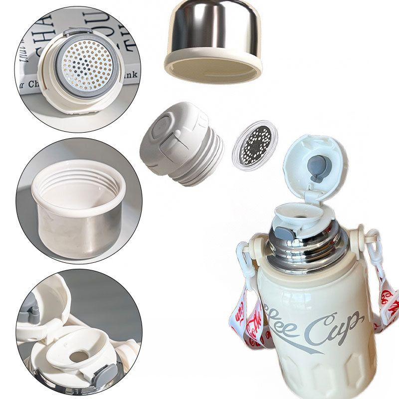 Ganzjahres-Universal-isolierte Cola-Tasse mit großer Kapazität, Edelstahl-Thermoskanne, tragbarer Seil-Kaffeebecher für den Außenbereich