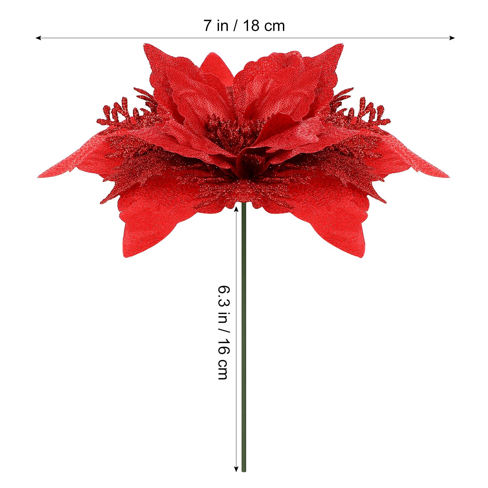 

12pcs Artificial Flower Clips Glitter Fake Flowers For Christmas Tree Decor Holiday Wedding Party Decoration Stemmed Blossoms червоний