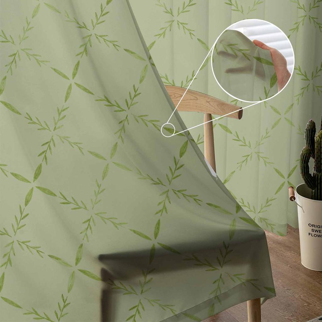 Diamond Grid Texture Sage Green Sheer Curtains for Kids Bedroom Living Room Voile Window Curtains Tulle Drapes
