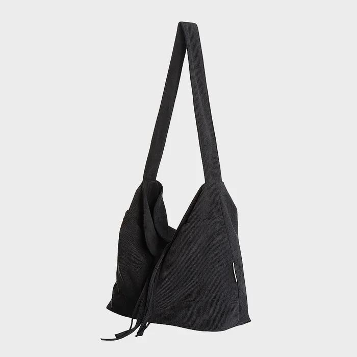 Plain Easy Corduroy Suede Reversible Shoulder Bag - Black
