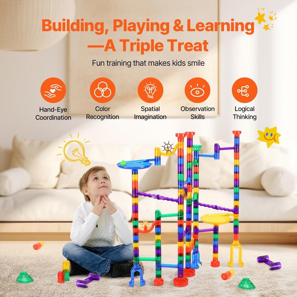 Murmelbahn Set 150 Teile Bau STEM Spielzeug Lernbausteine Geschenk für Kinder