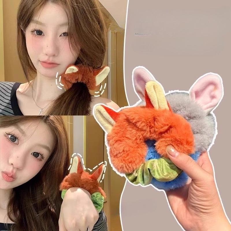 Diademas de Peluche para Otoño/Invierno Diademas Lindas de Dibujos Animados Diadema con Orejas Lindas Tridimensionales Anillo Elástico de Intestino Grueso