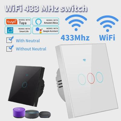 Tuya Smart RF433 European WiFi/Bluetooth Glass Switch - Single Live Wire Control
