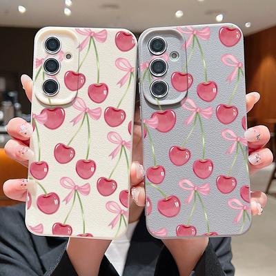 Custodia con Frutti di Ciliegia Cristallini e Fiocchi per Samsung Galaxy A57 A37 A17 A56 A36 A26 A16 A55 A35 A25 A15 A54 5G S21 FE S22 S23 S24 Plus S25 Edge S26 Ultra