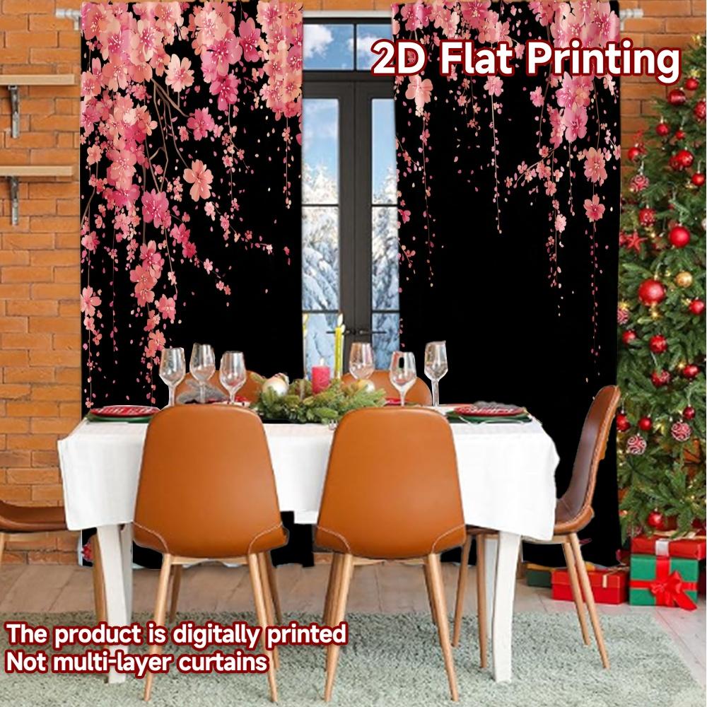 Set Of 2 Flat Printing Curtains Without Rod Cherry Blossoms Popular Drapes Festival Prints Curtain Sheer Made Polyester
