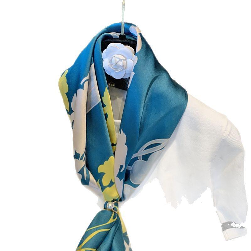 Fashion Light Luxury 91cm Simulated Silk Scarf, Japanese and Korean Simple Striped Large Square Scarf Ins Style Multi-functional Shawl Scarf