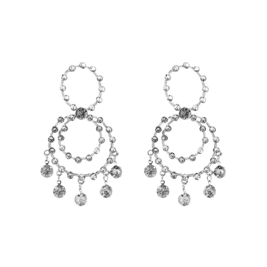 Women Exaggerated Personality Earrings Alloy Multilayer Round Crystal Hoop Earrings