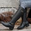 Large size women's winter new women's leather boots side zipper high boots high heel belt buckle knight boots