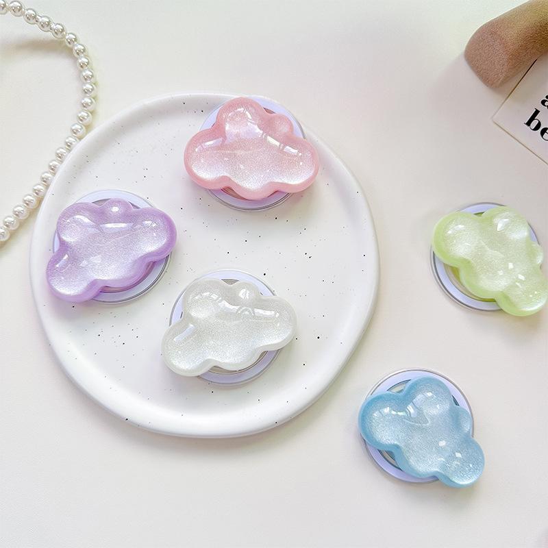 Glitter Solid Color Cloud Small Fresh Mobile Phone Holder Desktop Airbag Retractable Magnetic Paste Wind Female Ring