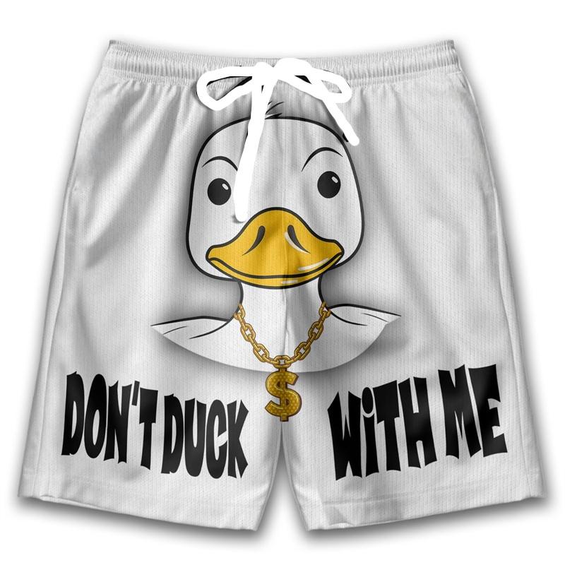 Cartoon Duck Graphic Beach Shorts Men Street Hawaiian Shorts Loose Swimming Trunks Summer 3d Printing Animal Board Shorts Moto S