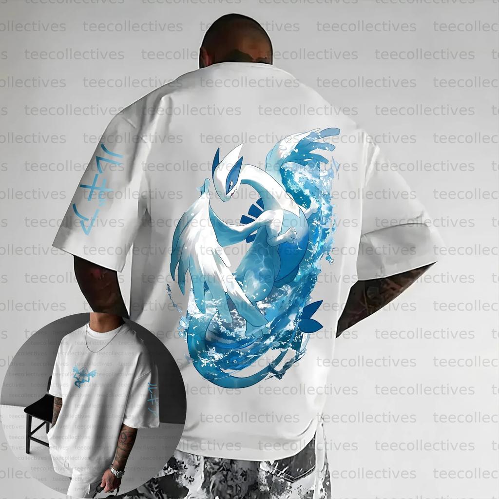 T Shirt Men Cotton Short Sleeve Tops Summer Graphic Tees White Base Ghost Type Character Chest Print Pokemon