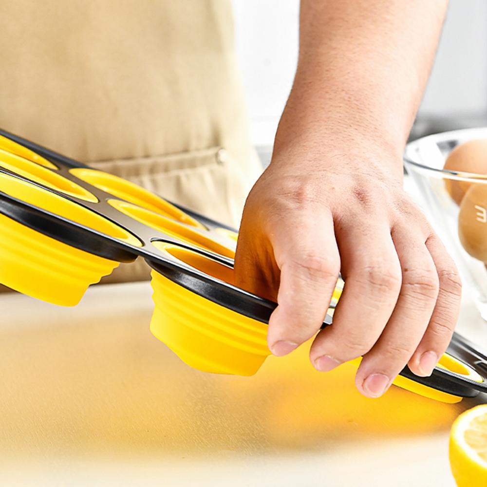 Molde Redondo de Silicona Plegable Mini Magdalenas DIY Cupcakes Galletas Fondant Molde para Hornear Antiadherente Pudín Pastel al Vapor Herramienta para Hornear