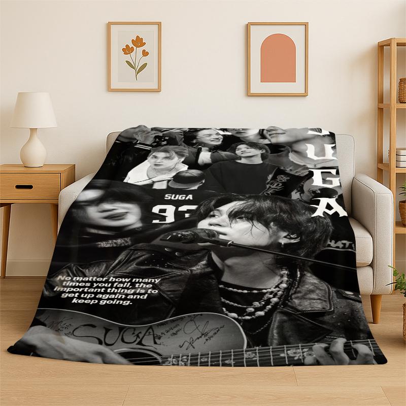 Kpop B-BTS SUGA Agust D Yoon Gi Flannel Blanket Soft Warm Throw Blanket for Bedroom Living Room Bed Travel Camping Picnic Gift