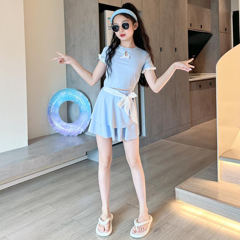 Girls Two Piece Quick Dry Swimwear Set with Skirt for Beach and Swimming 120