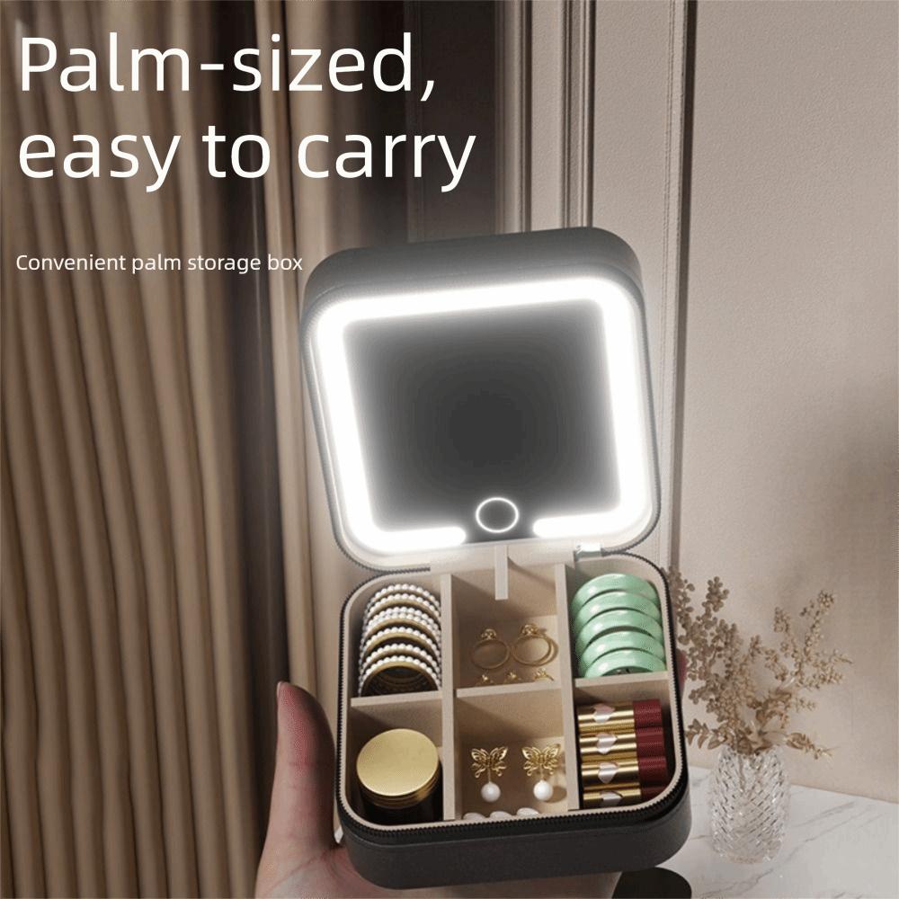 Portable LED Lighted Earrings Case Large-capacity Divided Necklace Tray Travel Organizer
