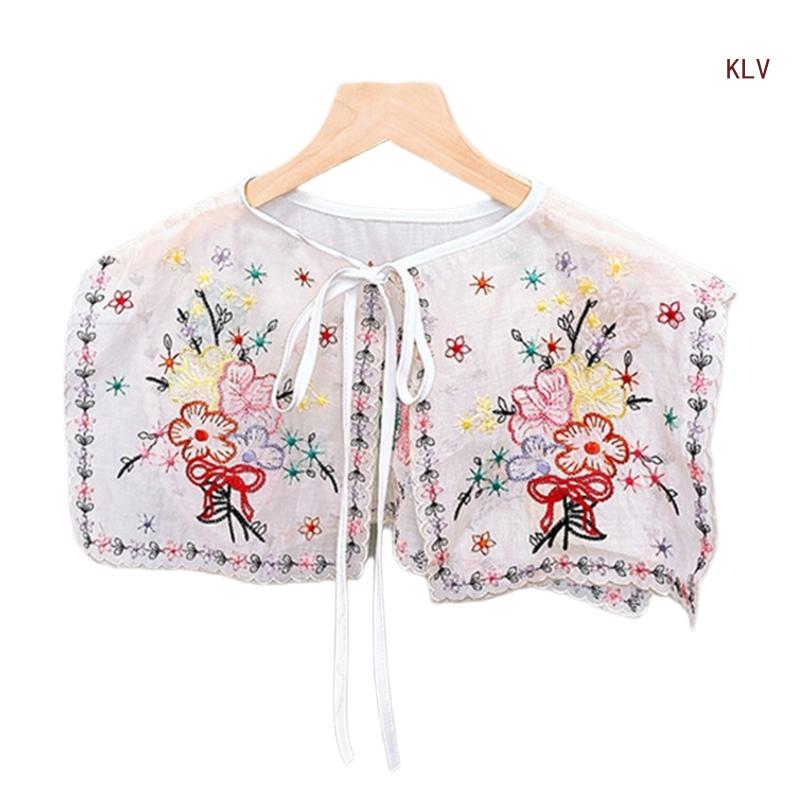 Embroidery Flower Collar Elegant Detachable Fake Collar Shawl Vintage Horseface Skirt Collar Costume Dress Up Accessory