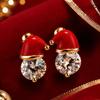 Sparkling Santa Hat Earrings Red Enamel Rhinestone Ball Earrings Christmas Stud Earrings  Daily