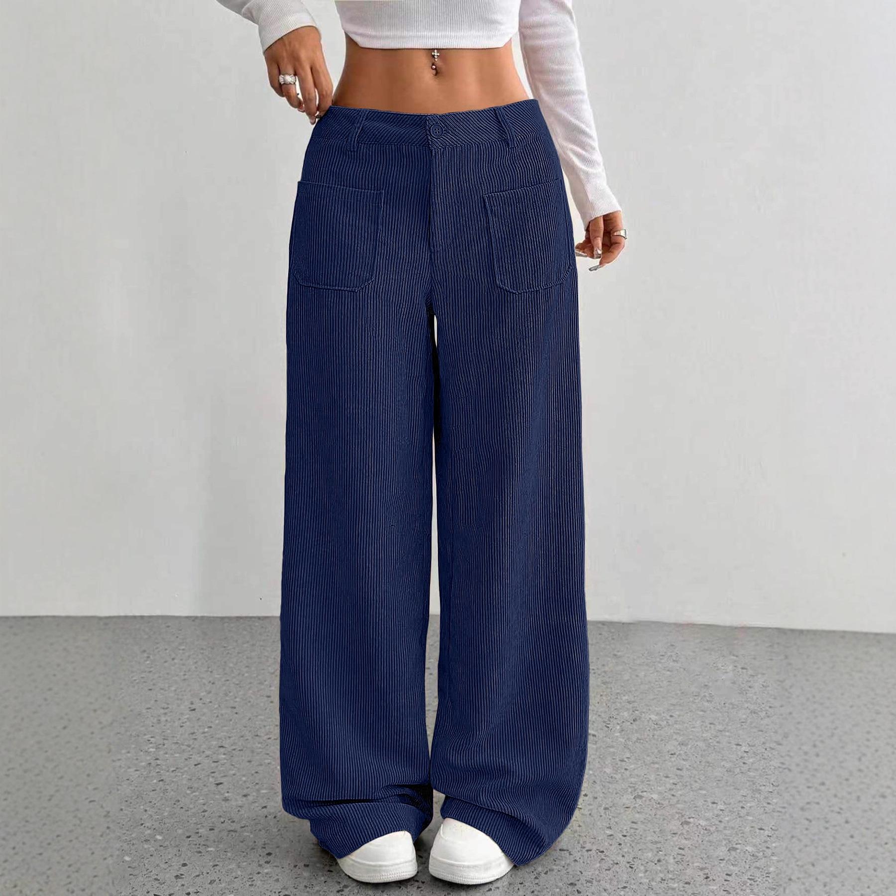 

Women s Casual Design Loose Solid Color Wide-Leg Pants Spring/Fall Solid Color Low-Waist Non-Stretch Long Pants XXS