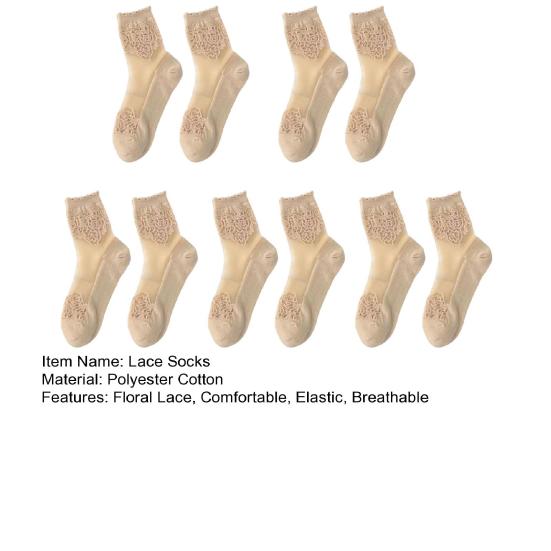 5 Pairs Lace Ankle Socks for Women Summer Sheer Mesh Socks Transparent Thin Floral Lace Ruffle Socks