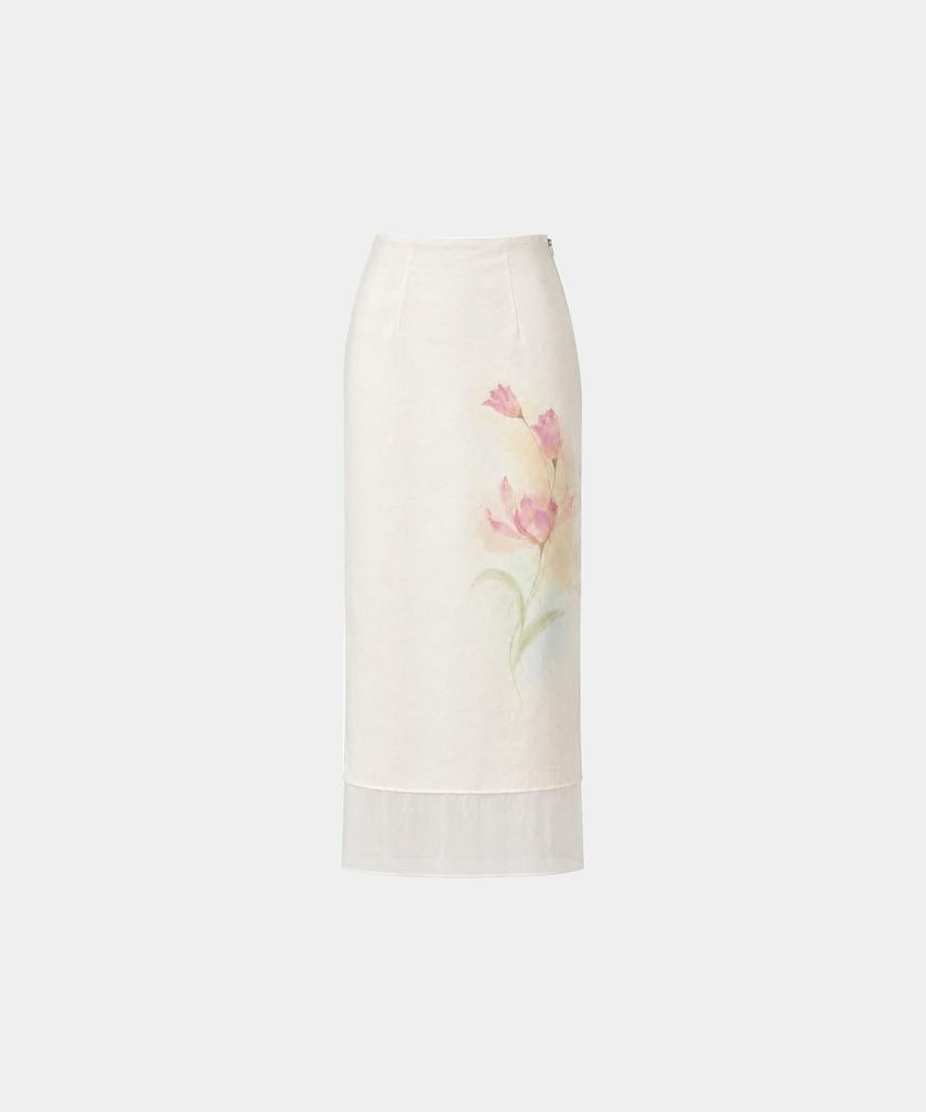 New Arin Lotus Satin Long Skirt