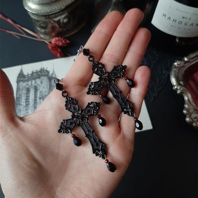 1 Paar Gothic Dark Academia Kreuz-Ohrringe - Handgefertigte Statement-Hängeohrringe aus Legierung für Damen, Leichter religiöser Schmuck im orthodoxen Stil