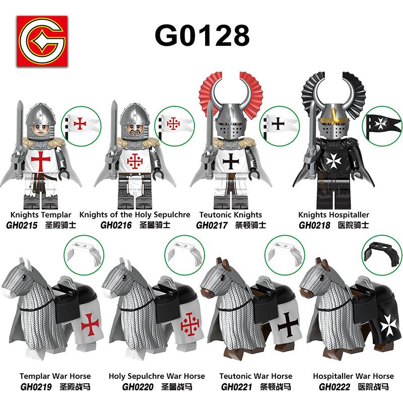 G0128 Mittelalterliche Serie Tempelritter Minifigur Kleiner Baustein Spielzeugbeutel Set Sammler Mini Modell Pädagogisches Geschenk für Kinder
